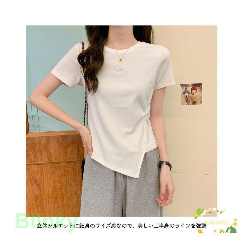 Tシャツ(半袖/袖なし) GIRLISH 半袖Tシャツ 夏 レディース Tシャツ アシンメトリー 半袖 夏Tシャツ