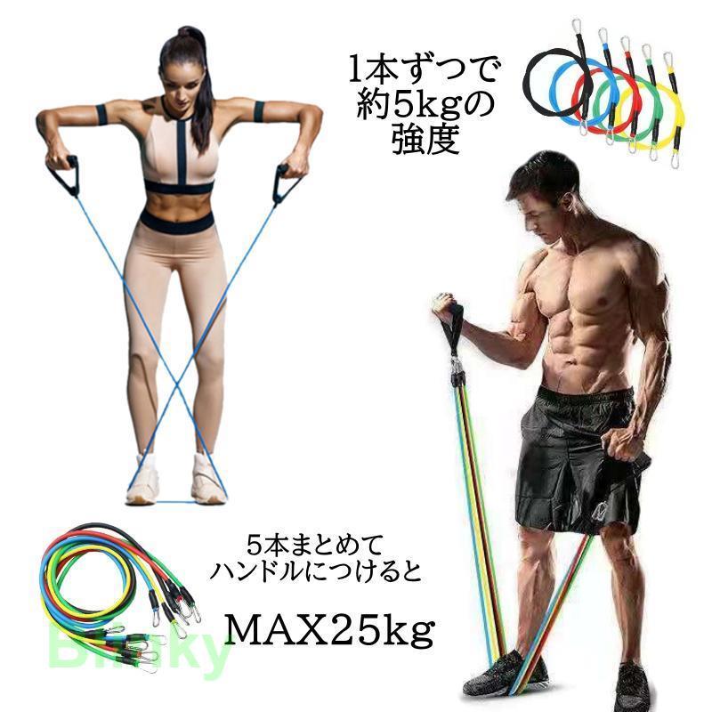 トレーニングチューブ 強度別5本セット エクササイズバンド ストレッチ