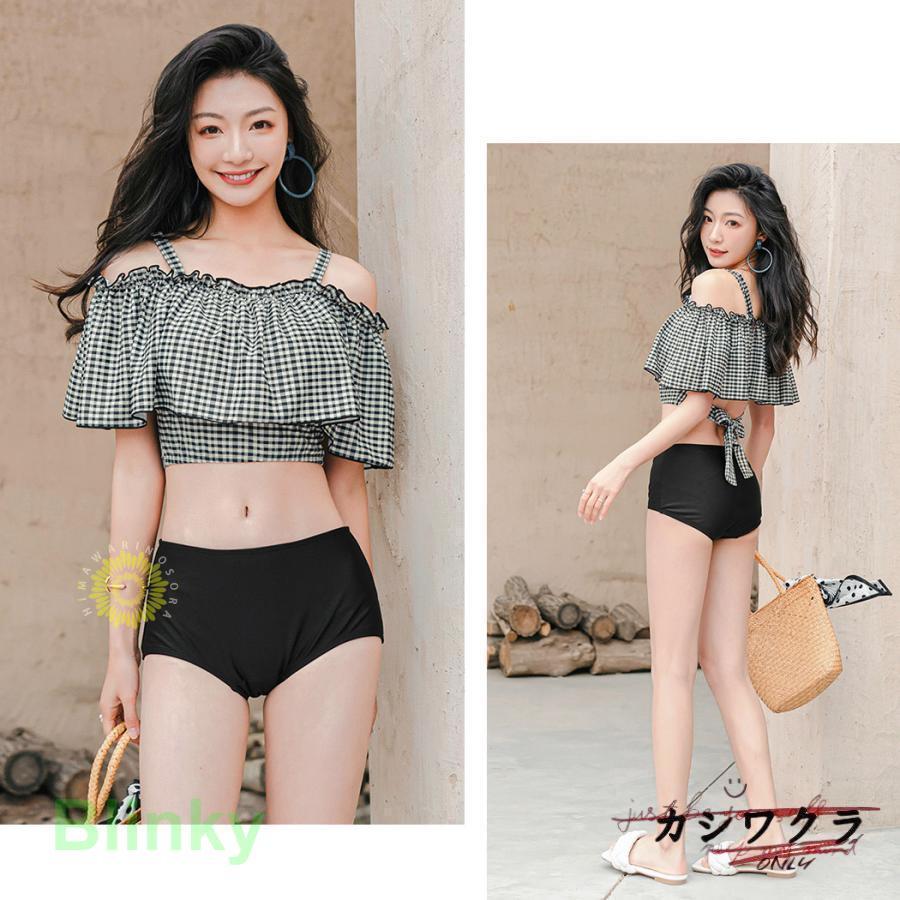 水着レディース ビキニ 2点セット オフショルダー 体型カバー