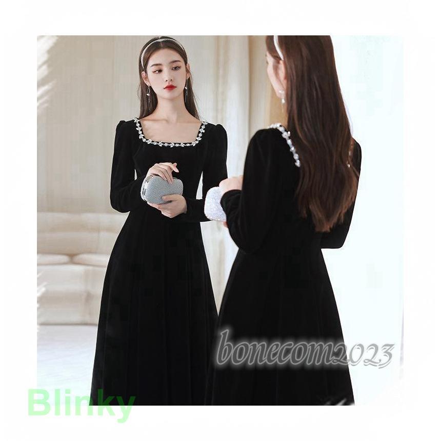 パーティードレス ワンピース ベルベット 結婚式 成人式 エレガント