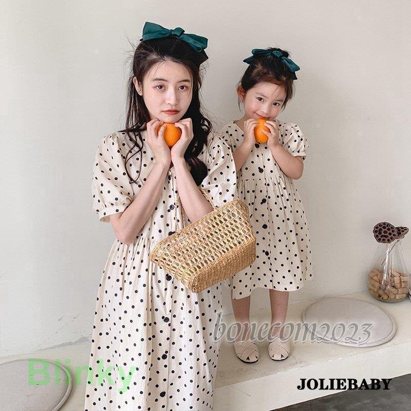 ママ 娘さん 親子お揃い 水玉 親子ペアワンピース ペアルック 親子服