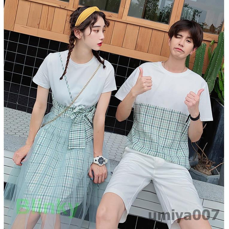ペアルック カップルTシャツ/ワンピース ペアルック半袖 恋人 チェック 