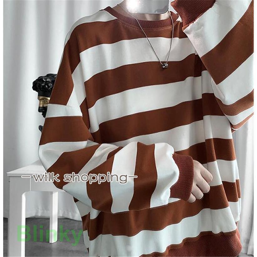 WILD TEE 長袖カットソー ストライプ柄 ユニセックスMサイズ tシャツ メンズ 長袖 ロンT カットソー ストライプ Tシャツ シンプル