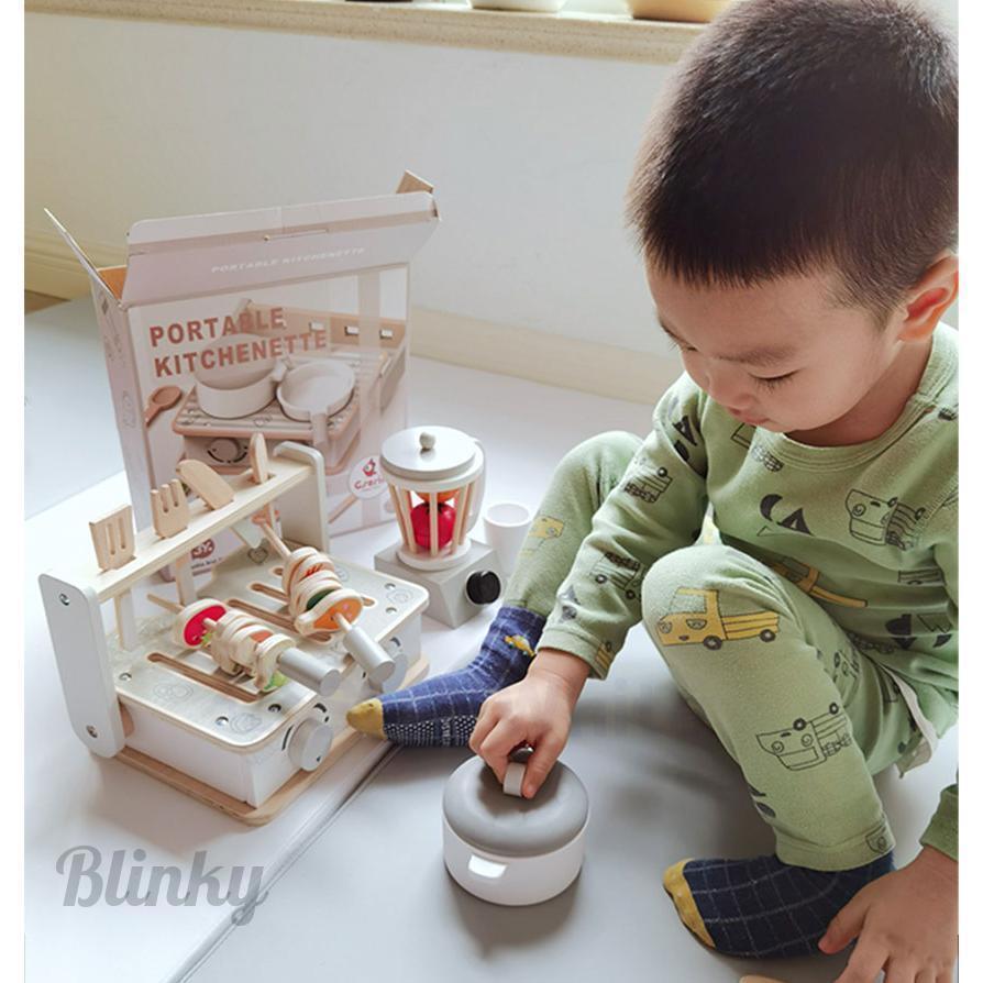 おもちゃ ままごと ミニキッチン 18点セット 完成品 コンパクト 木製