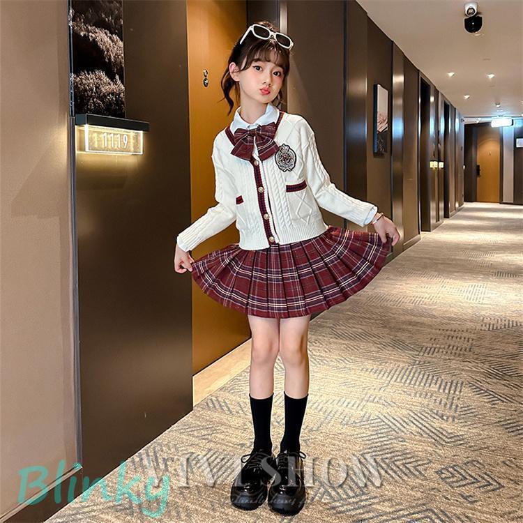 入学式 スーツ 女の子 キッズ フォーマル チェック柄 カーディガン セットアップ おしゃれ トップス スカート 卒園式 子供 上下セット 幼稚園 小学生の画像