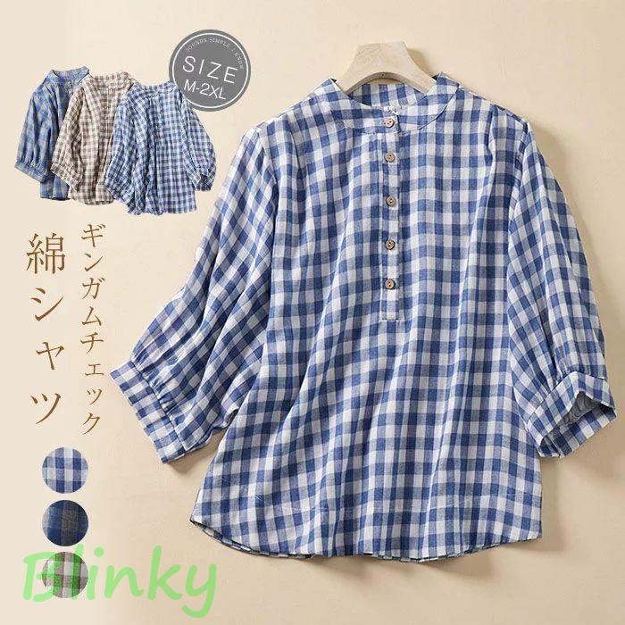 【美品】ヴェリテクール　ギンガムチェックビッグシャツ　青＆白　長袖　チュニック 美品】ヴェリテクール ギンガムチェックビッグシャツ 青＆白 長袖