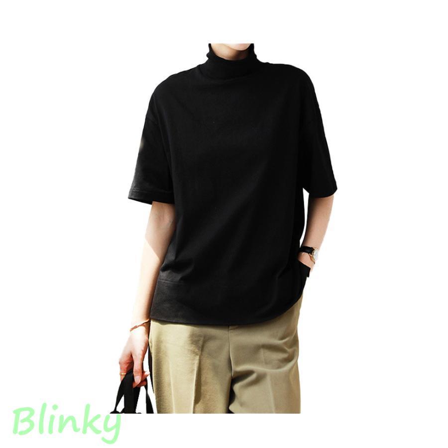 SLDO ハイネック半袖シャツ ブラック Tシャツ レディース ハイネック半袖 タートルネック 半袖 ハイネック