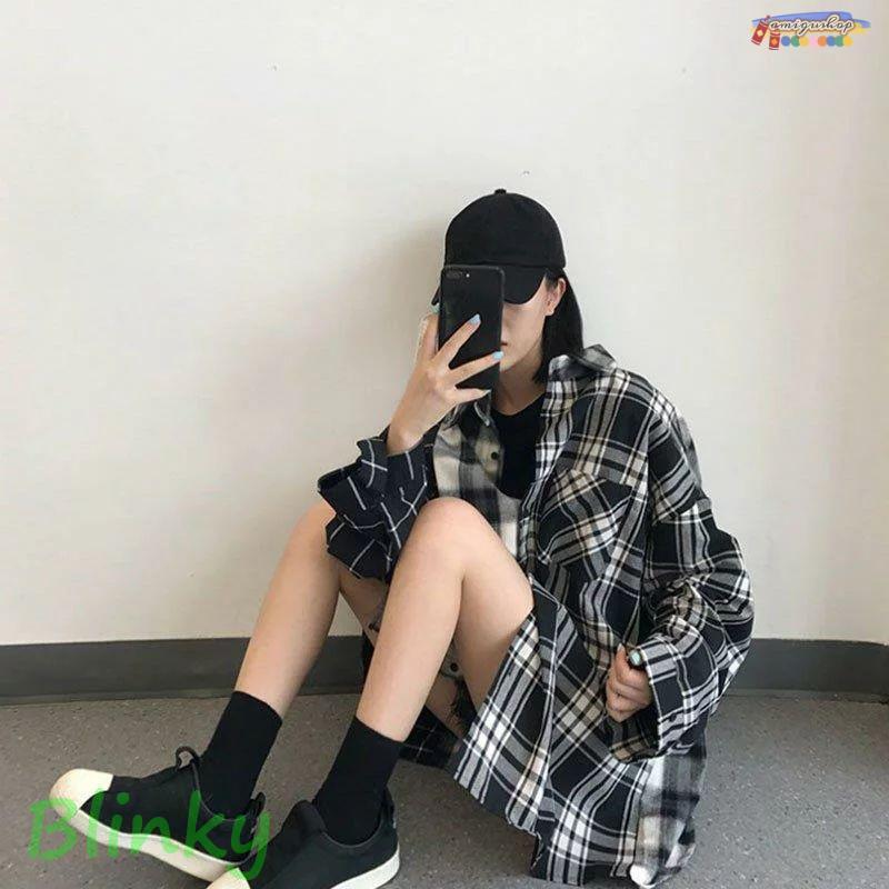 チェックシャツ 柄シャツ アシンメトリー ビッグシルエット パッチ