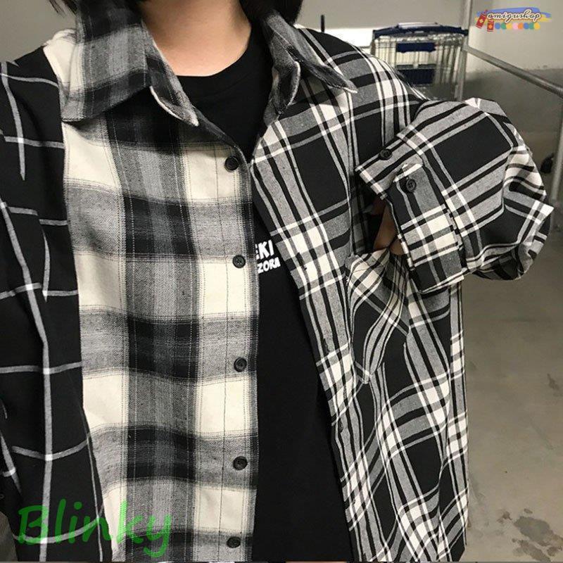 チェックシャツ 柄シャツ アシンメトリー ビッグシルエット パッチ