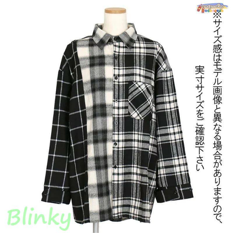 チェックシャツ 柄シャツ アシンメトリー ビッグシルエット パッチ