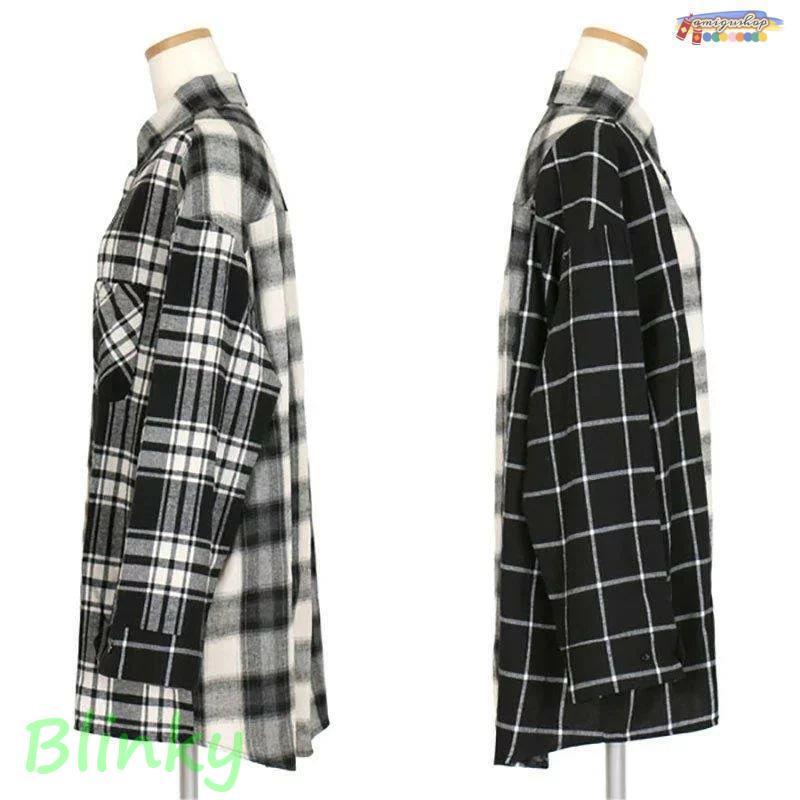 チェックシャツ 柄シャツ アシンメトリー ビッグシルエット パッチ