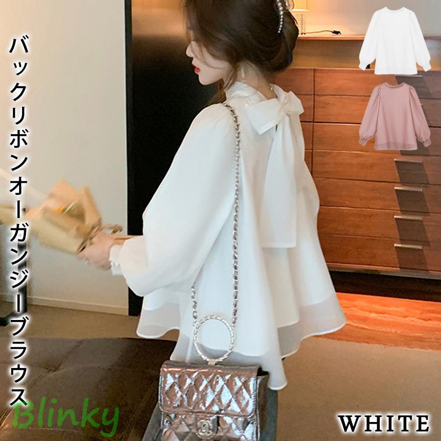 レディース　ブラウス　白　長袖　バックリボン Vネック 背中見せ シャツ　XL Amazon | [R.O.N shop] （ロンショップ） レディース バックリボン