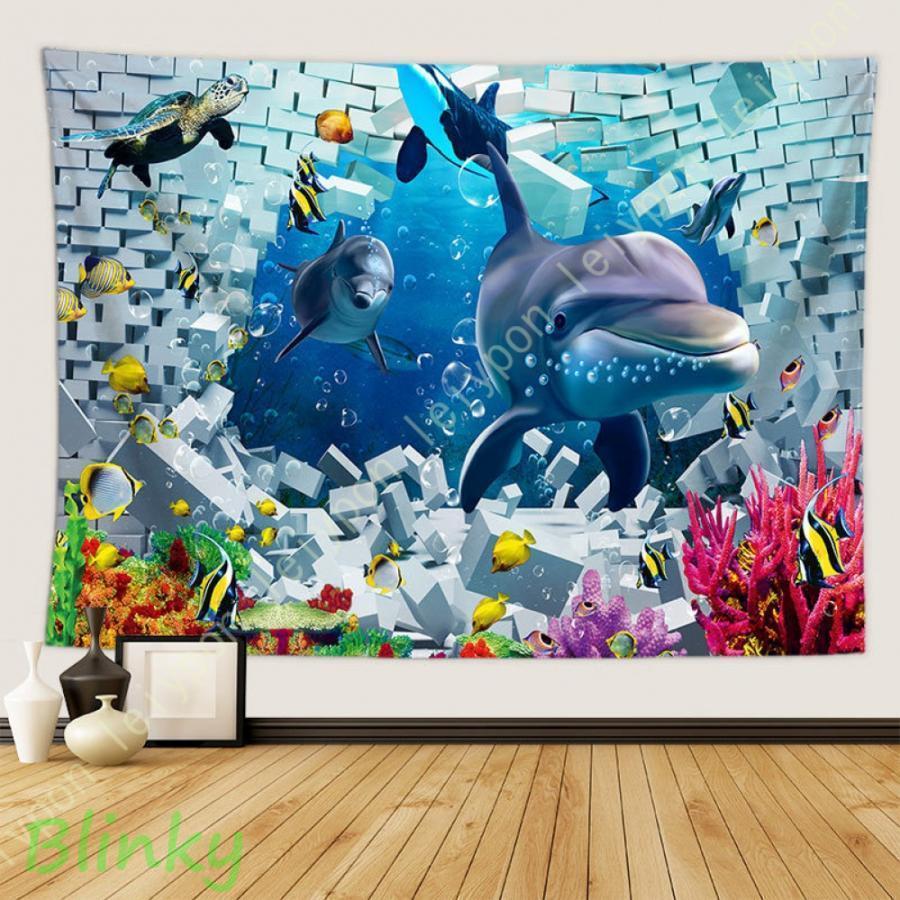 新品【ソファーカバー・タペストリー】ウミガメ・イルカ・シャチ・海亀・海の絵★布 壁掛け タペストリー 動物 トロピカル 海 くじら イルカ 魚 自然 風景