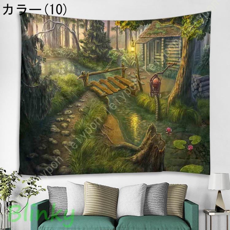 タペストリー風 絵画 額装 狩猟風景 インテリア 自然風景 タペストリー 森 ジャングル 木漏れ日と樹木 おしゃれ壁掛け