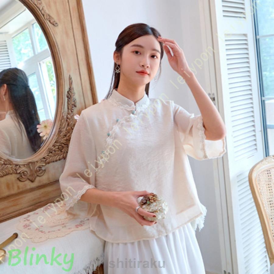 チャイナ トップス シャツ ブラウス レディース チャイナ服 茶師服 中華服 太極拳服 茶服 チャイナ風 Tシャツ 上着 唐装 カジュアル 中国風 七分袖 カットソー ブリンキー - 通販 - Yahoo ショッピング