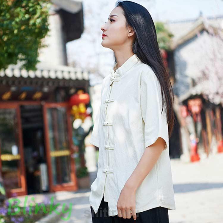 レディース トップス シャツ ブラウス リネン 麻 チャイナブラウス