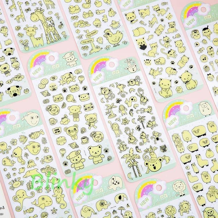 シールセット 12枚入り キャラクター シール帳 蓄光シート 蓄光シール