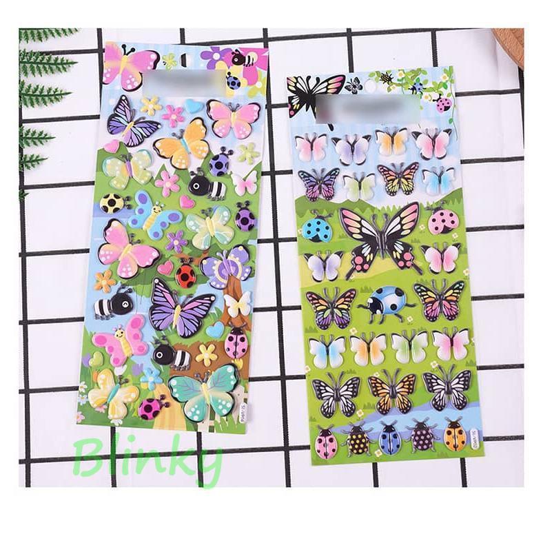 4枚セット 子供 泡ステッカー 蝶 テントウムシ もちもち 虫 ぷくぷく