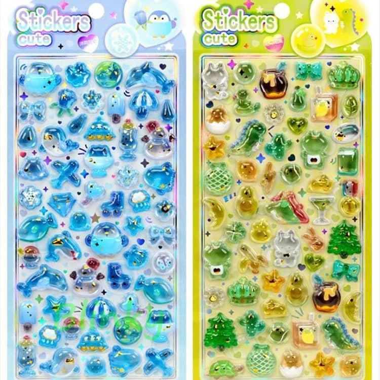 泡ステッカー ぷくぷくシール フルーツ ゆるかわ きらきら