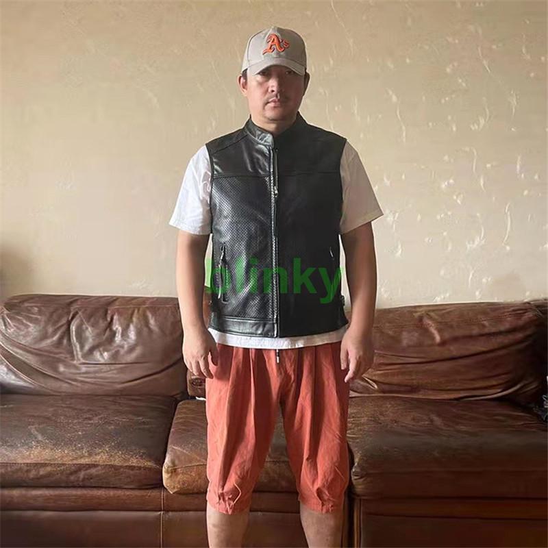 バイク用ベスト レザーベスト メンズ 本革 立ち襟 ベスト メッシュ