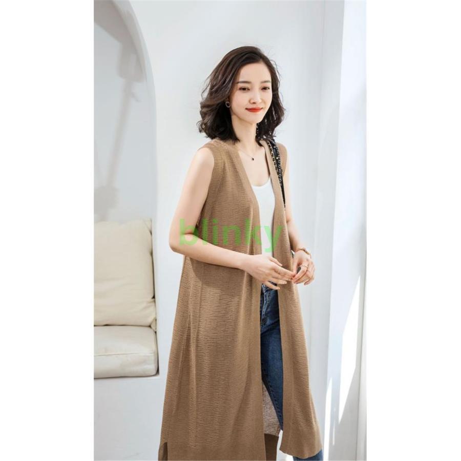 ベスト レディース ロング ジレ ノースリーブ UV カット サマー