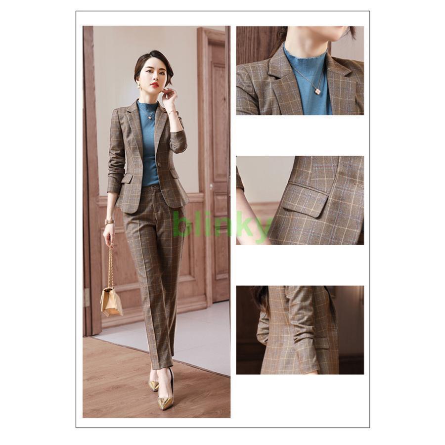 スーツセット レディース パンツセット チェック柄 セレモニー 事務服