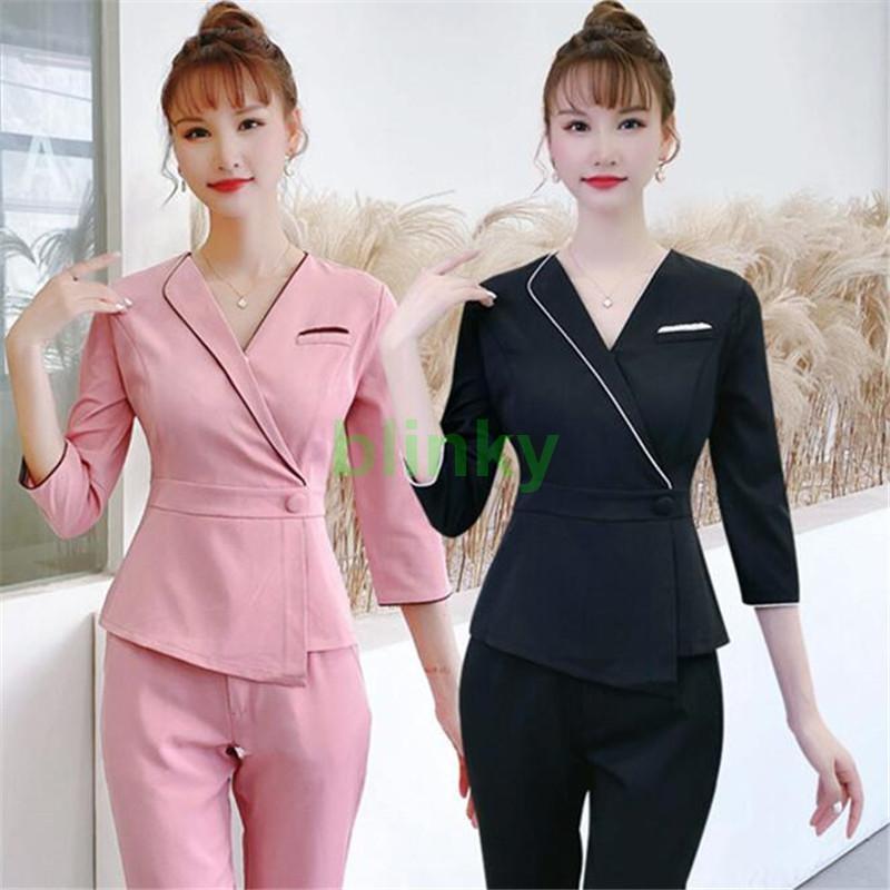 エステ制服 エステティック エステユニフォーム 上下セット パンツ レディース 七