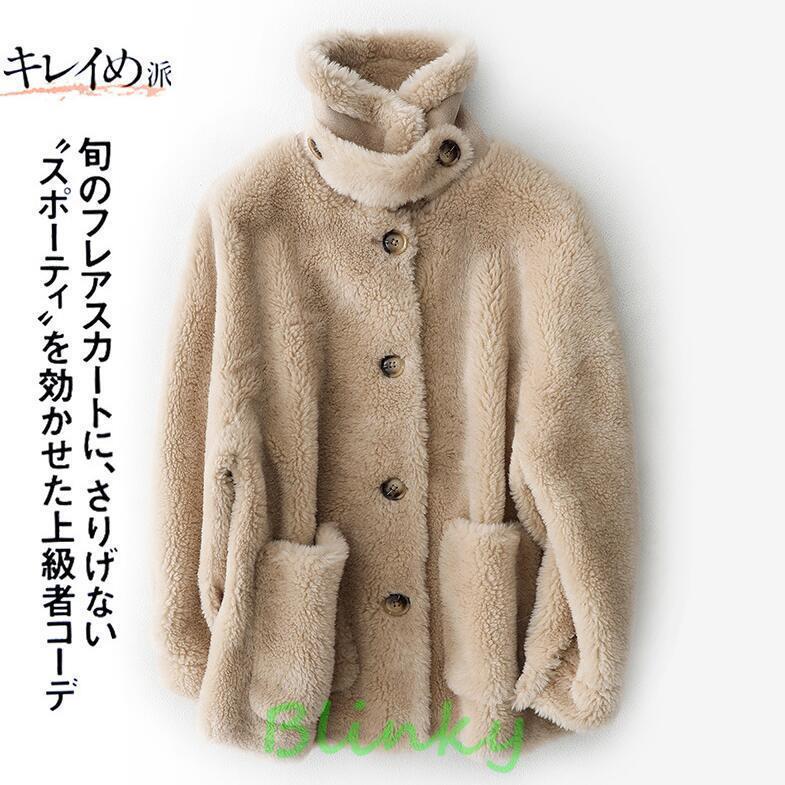 ボアコート ムートンコート レディース 秋冬 ミドル丈 ウール ファー ボアブルゾン もこもこ ビッグシルエット ゆったり ボアジャケット 防寒 暖か 体型カバー_11