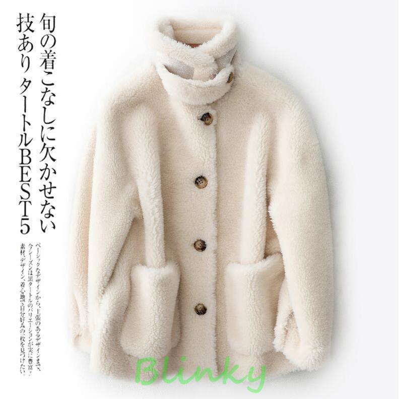 ボアコート ムートンコート レディース 秋冬 ミドル丈 ウール ファー ボアブルゾン もこもこ ビッグシルエット ゆったり ボアジャケット 防寒 暖か 体型カバー_6