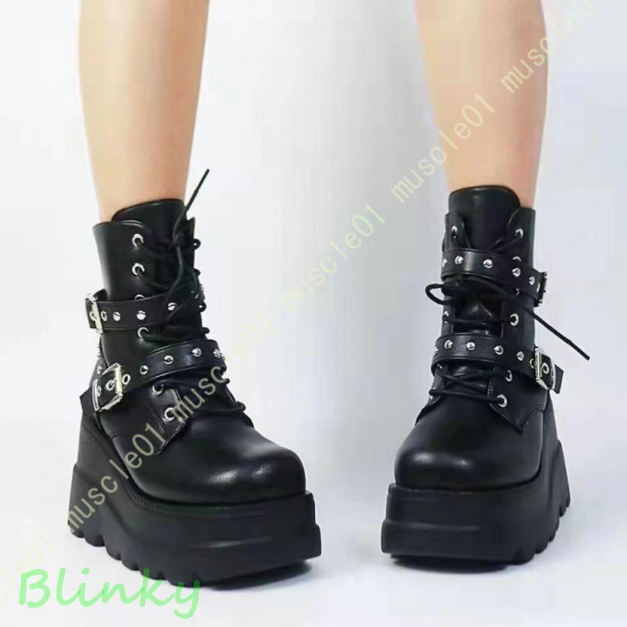 厚底ブーツ ショートブーツ レディース靴 ? バックル スパイク
