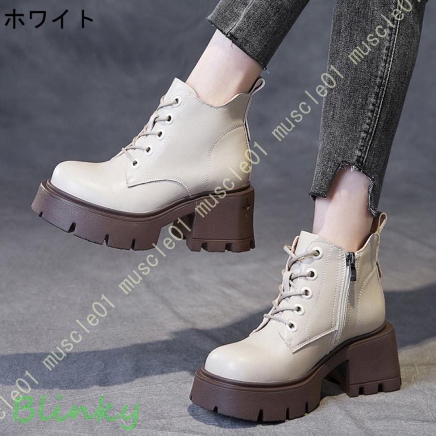 ショート ブーツ レディース 革 秋冬ブーツ 厚底 サイドジップ