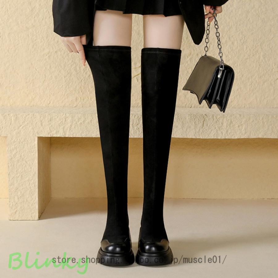 スウェード ニーハイブーツ レディース 厚底 ストレッチブーツ