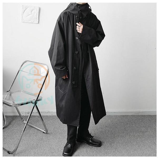   / フード付き/ステンカラーコート/--/ポリエステル/NVY/無地/CW743079 ステンカラーコート メンズ フード付き ロングコート スプリングコート