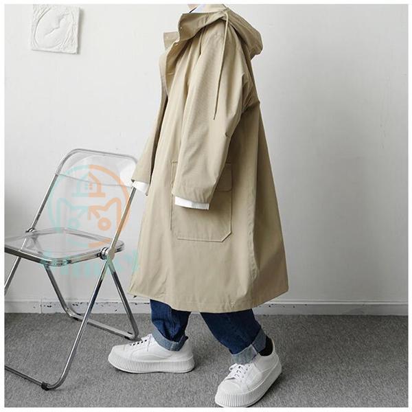 ステンカラーコート メンズ フード付き ロングコート スプリングコート