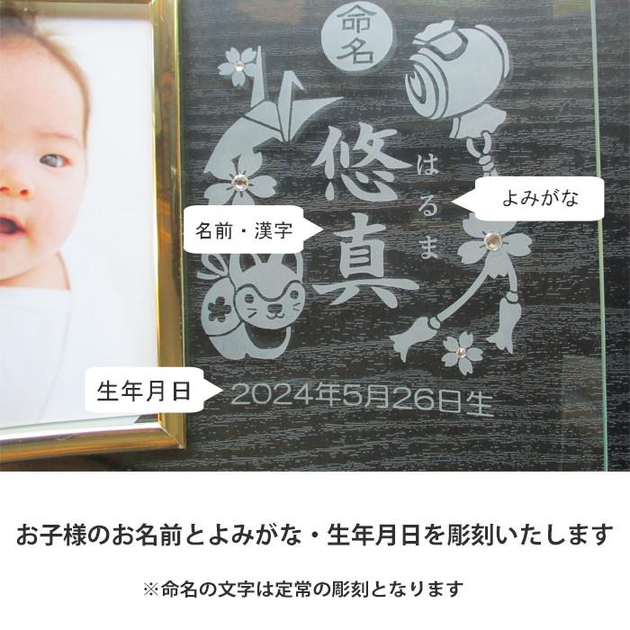 命名書 フォトフレーム オーダー 内祝 おしゃれ 男の子 女の子 出産内祝い 出生データ 両親 祖父母 お返し 写真立て 和風 ガラス  命名書フォトフレーム・犬張子の画像