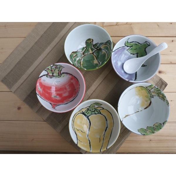 美濃焼和食器 やさい柄の絵手紙小どんぶり５柄セット　かぶ かぼちゃ だいこん パプリカ なす | BLOOM（アクセサリー） | 01