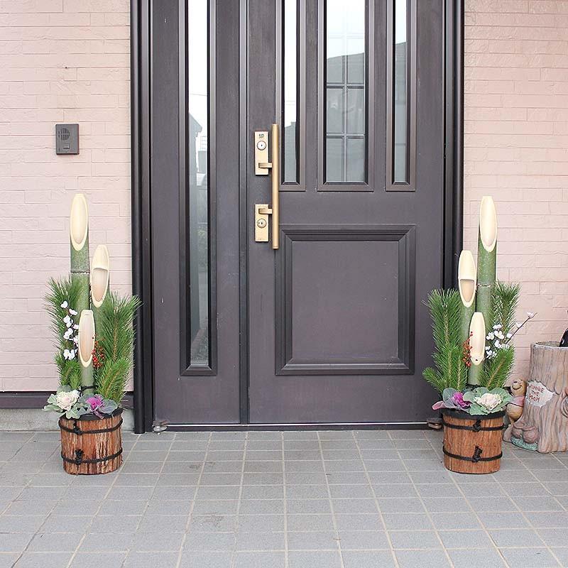 福来る！開運♪丹精込めた手作り門松（飾りやすい鉢タイプ＋杉皮あり） 1m（1対）＋おめでたい葉牡丹付き 12/27