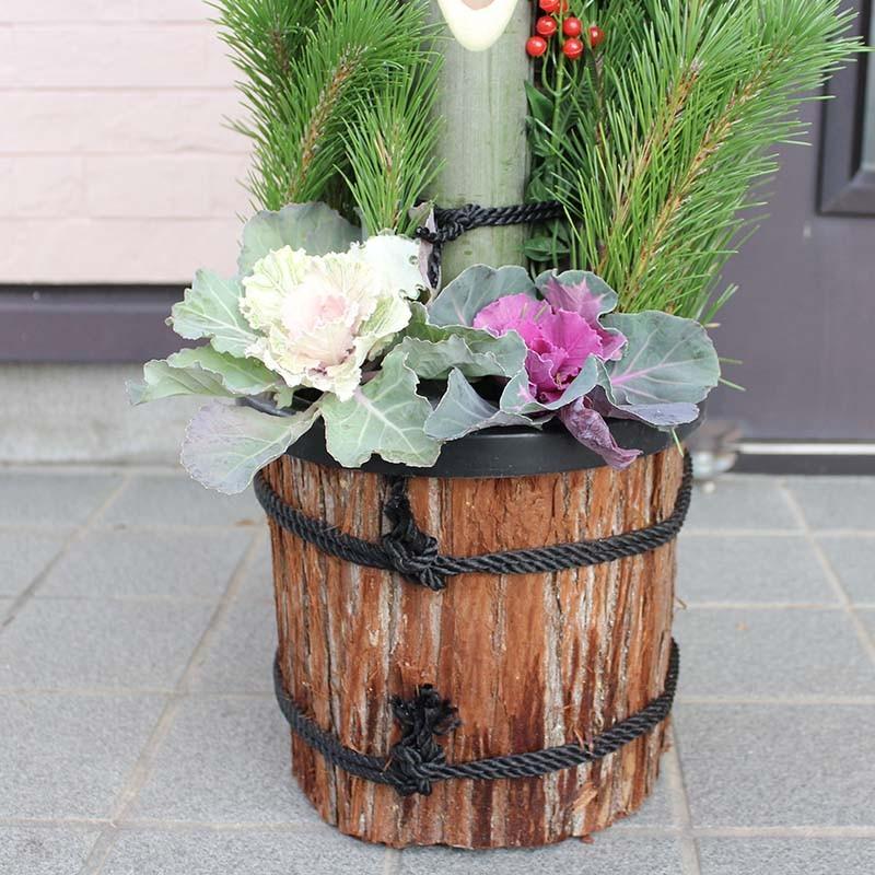 福来る！開運♪丹精込めた手作り門松（飾りやすい鉢タイプ＋杉皮あり） 1m（1対）＋おめでたい葉牡丹付き 12/27