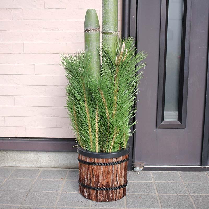 福来る！開運♪丹精込めた手作り門松（飾りやすい鉢タイプ＋杉皮あり） 1m（1対）＋おめでたい葉牡丹付き 12/27