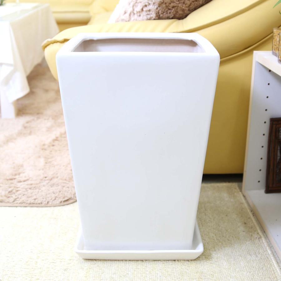 ホワイトスクエア陶器鉢（ストレート） L 10号用＋陶器鉢皿のセット