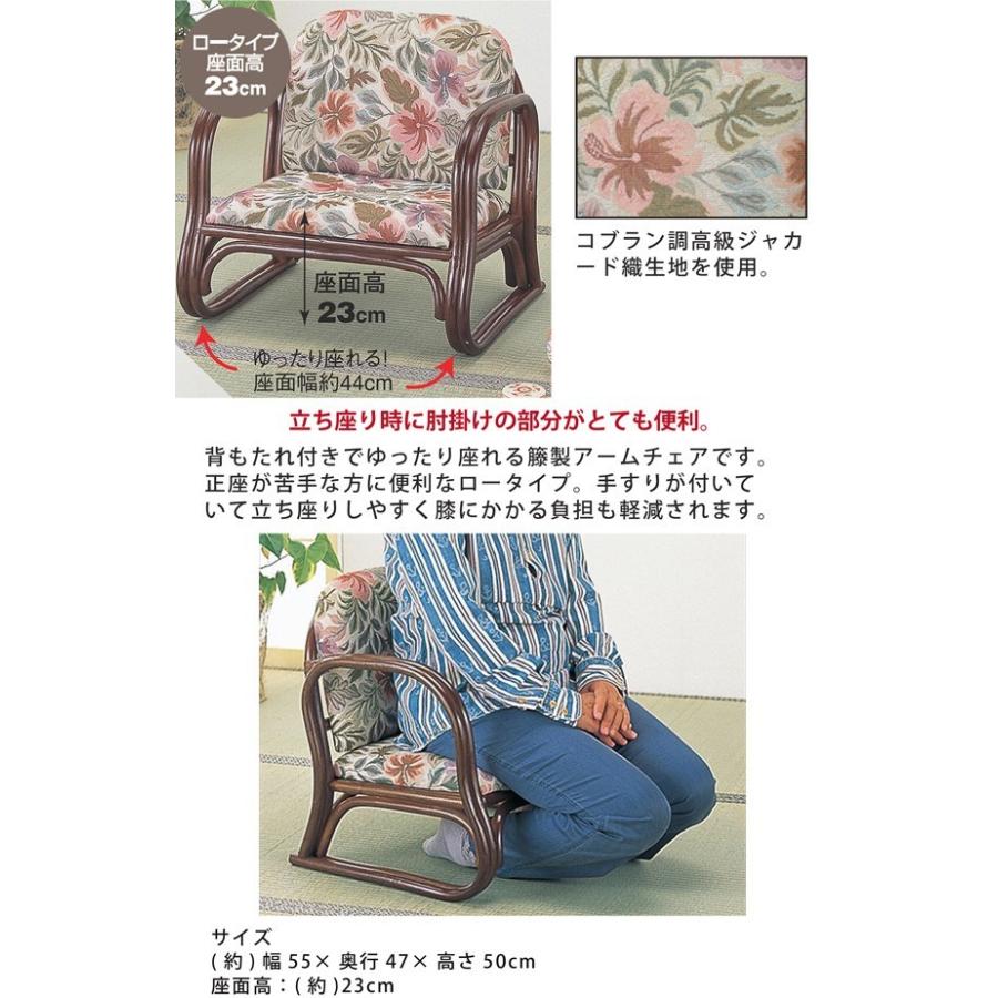 座椅子 腰掛け アームチェア 肘付き ロータイプ 籐 ラタン ブラウン｜bloom-shinkan｜02