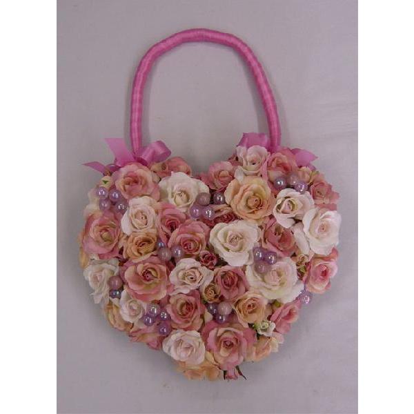 アートフラワー〔造花〕ブーケ/ハートバック　ピンク&淡ピンク