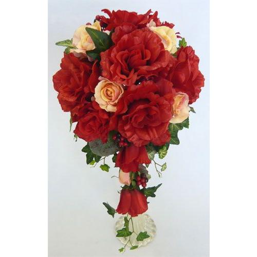 アートフラワー〔造花〕ブーケ/赤バラキャスケードブーケ