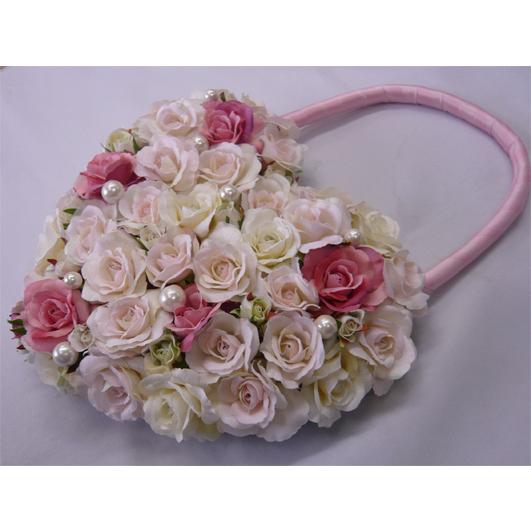 アートフラワー〔造花〕ブーケ/ハートバック 淡P&W