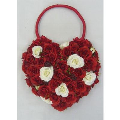 アートフラワー〔造花〕ブーケ/赤＆白バラ　ハートバックブーケ