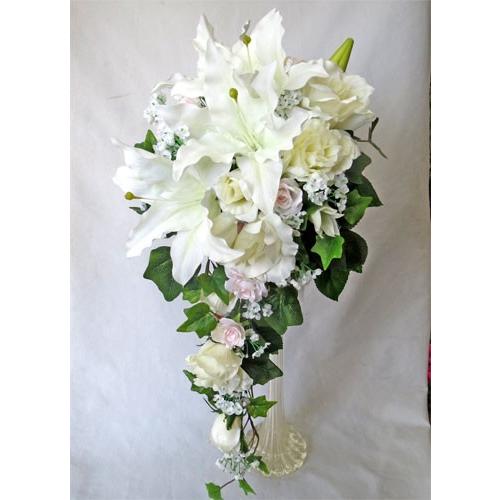 アートフラワー 造花 ブーケ ユリ バラ かすみそうキャスケードブーケ 淡いピンクバラ小花入り Abc381 フラワーギフト ブルーマート 通販 Yahoo ショッピング