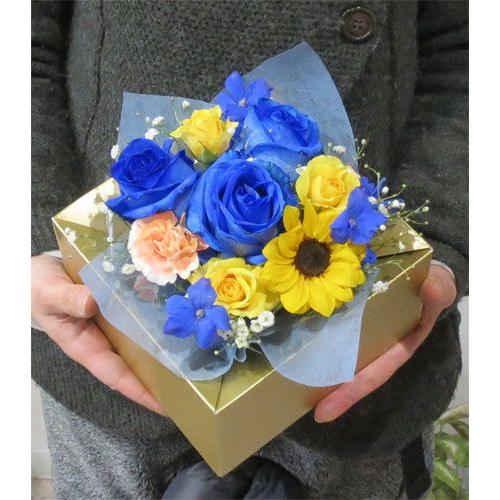 ブルーローズアレンジメント/ゴールドBOX 青いバラ ペインテッドブルー