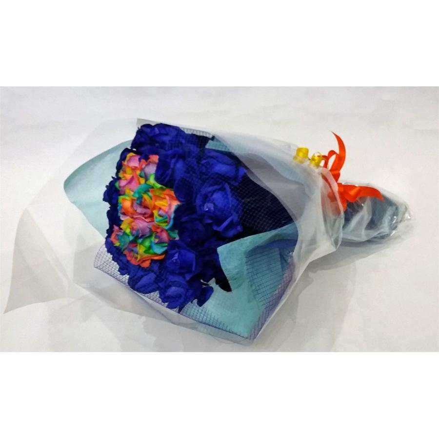 7色のバラ花束 【レインボーローズ】10本＆ブルーローズ20本花束