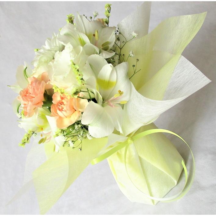 花束そのまま飾れるブーケ 白＆イエロー【お供え】 仏花 : フラワー