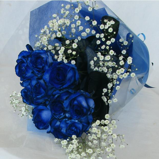 バラ/ペインテッド　ブルーローズ10本＆かすみ草花束 |  | 02
